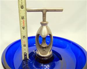 VERY RARE MCM COBALT BLUE GLASS WALNUT CRACKER WITH 4 PICKS-METAL PATENTED 1917